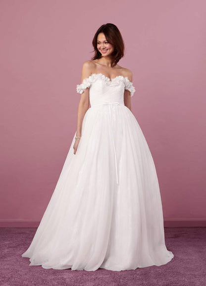 Diamond White A-Line Off the Shoulder Tulle Dress Diamond White