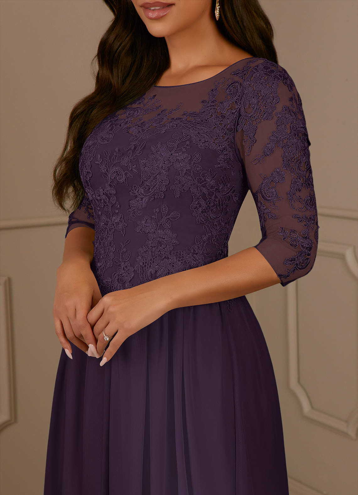 Plum A-Line Scoop lace Mesh Dress