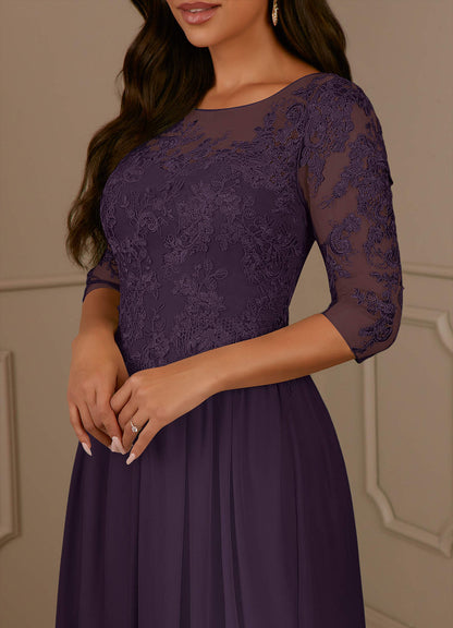 Plum A-Line Scoop lace Mesh Dress