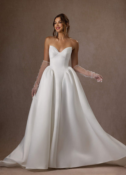 Diamond White Ball-Gown Strapless Satin Dress