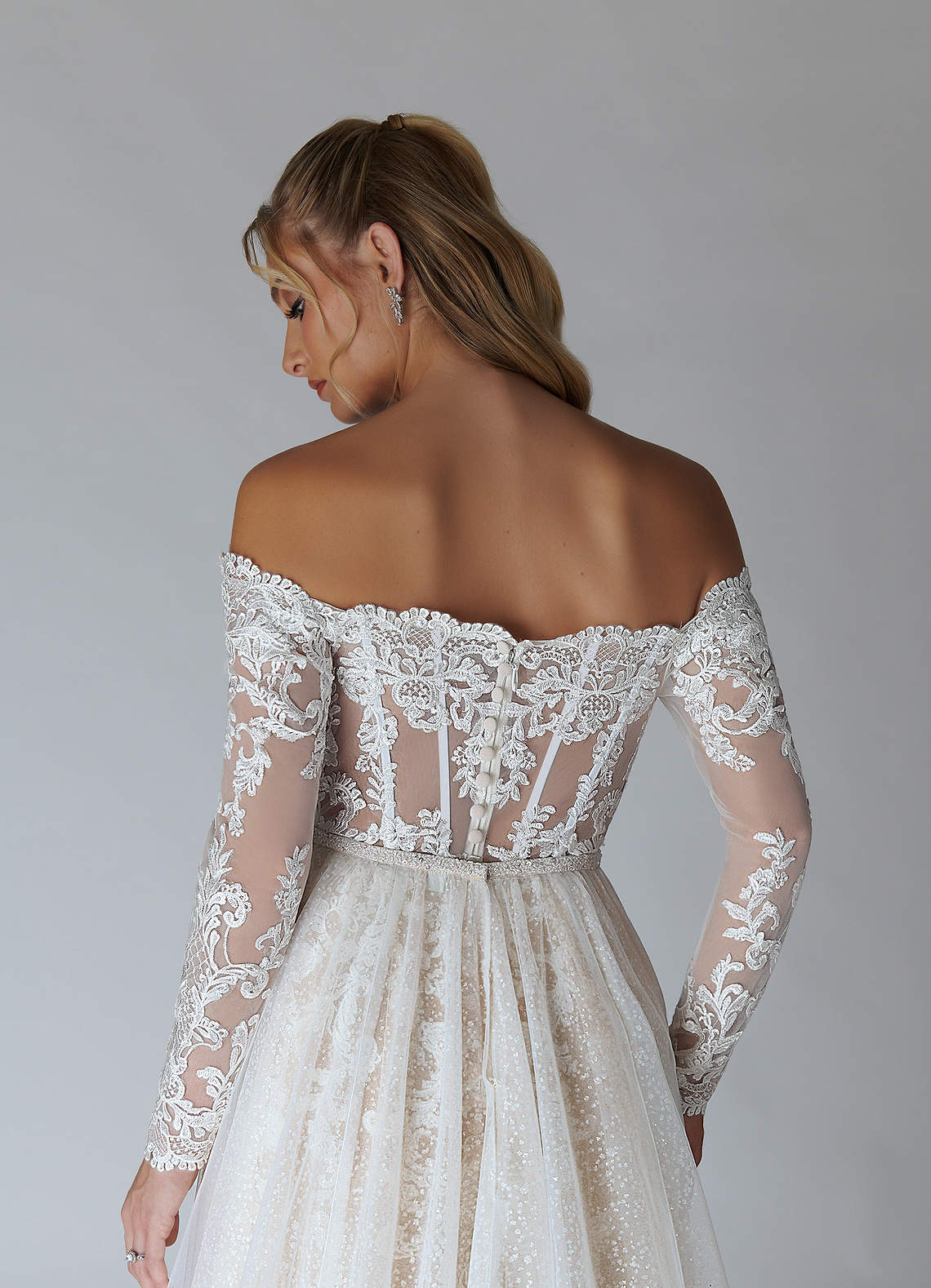 Diamond White Nude A-Line V-Neck Sequins Tulle Dress