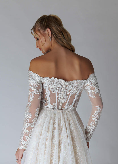 Diamond White Nude A-Line V-Neck Sequins Tulle Dress