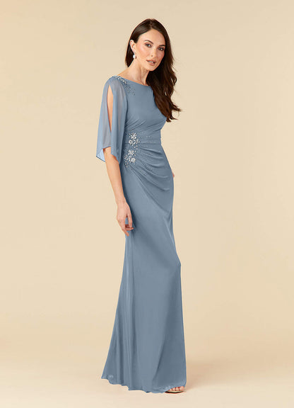 Dusty Blue Sheath Sequins Mesh Dress
