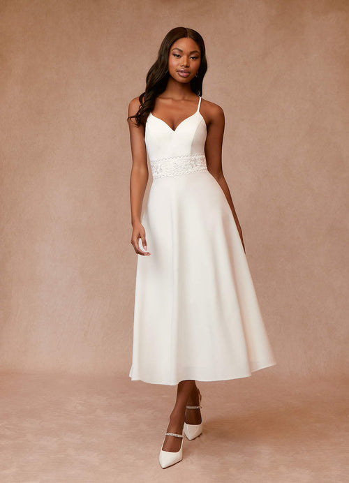 Diamond White A-Line Sequins Stretch Crepe Dress