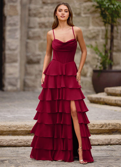 Rhythm Dark Red Ruffled A-Line Prom Dress  Dress