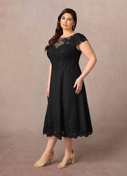 Black A-Line Scoop Lace Dress