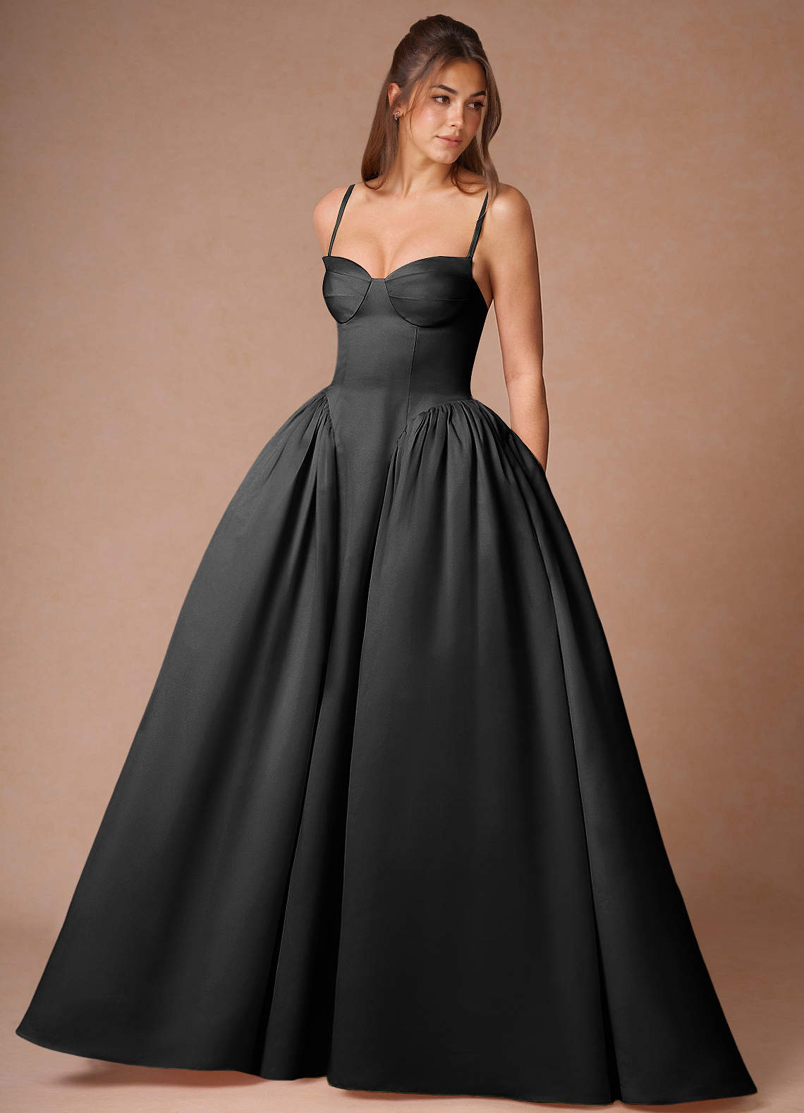 Relana Black Sleeveless Bandeau Ballgown