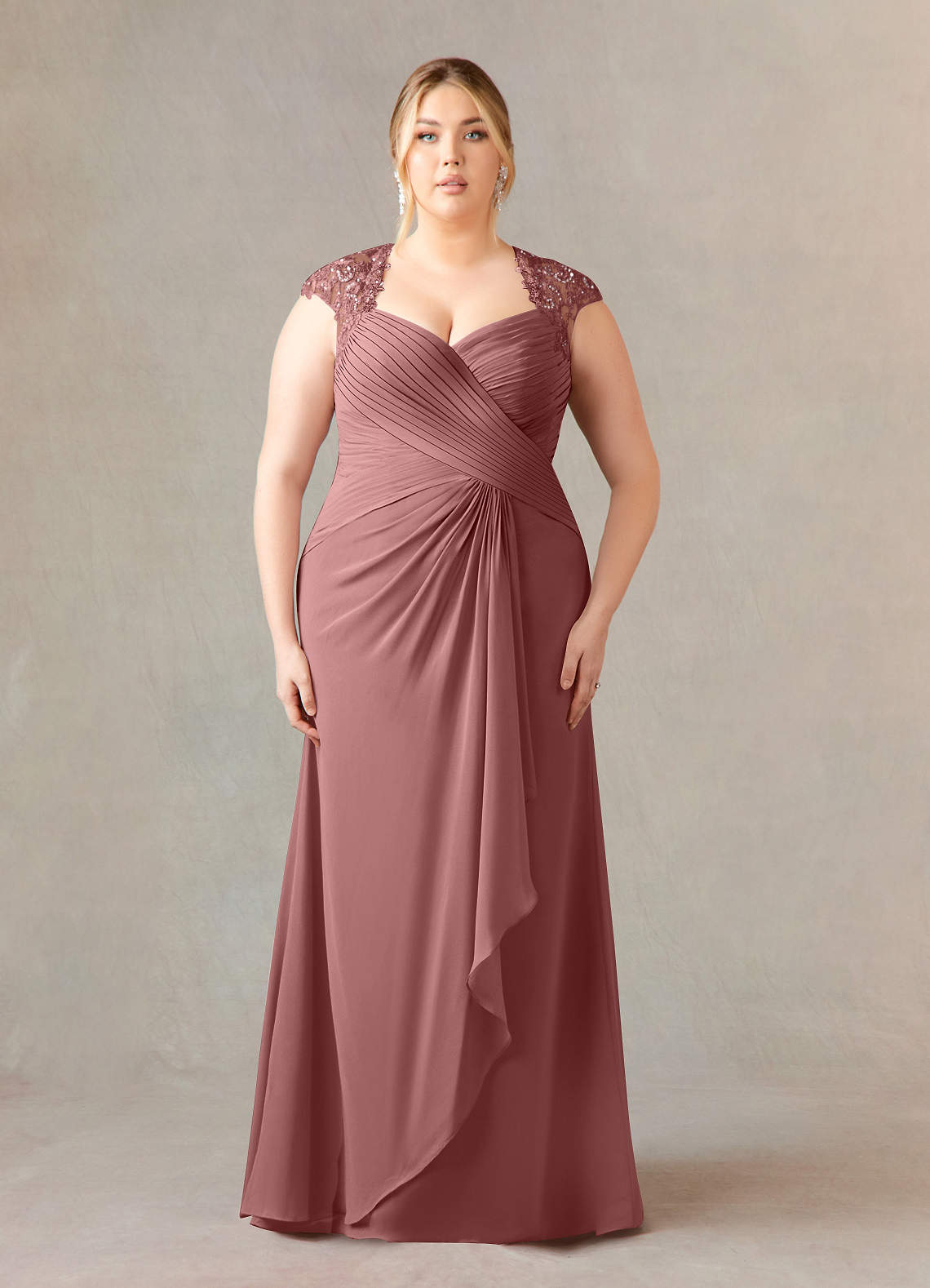 Desert Rose A-Line Queen Anne Sequins Chiffon Dress