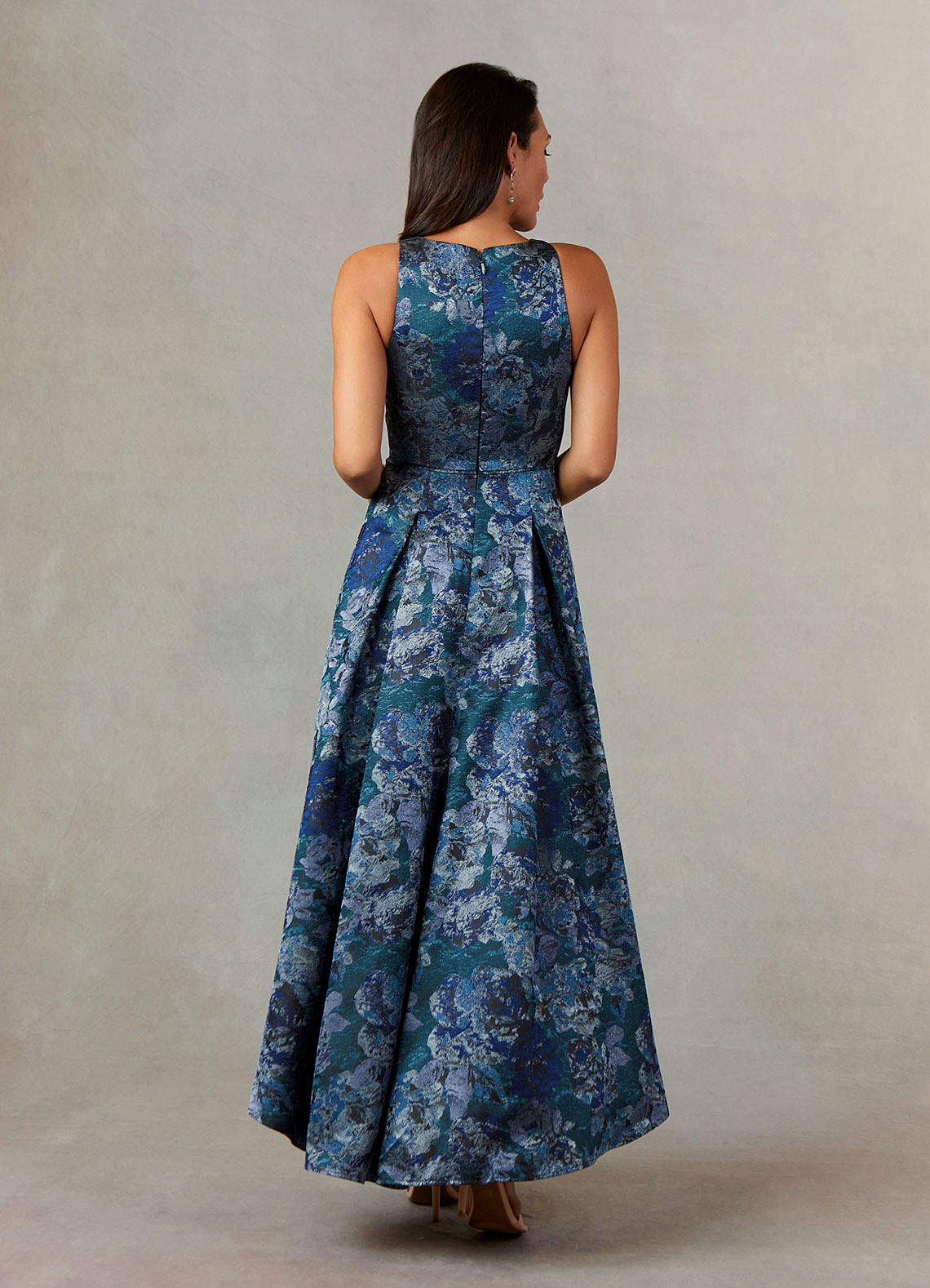 Dark Navy A-Line Pleated Jacquard Dress