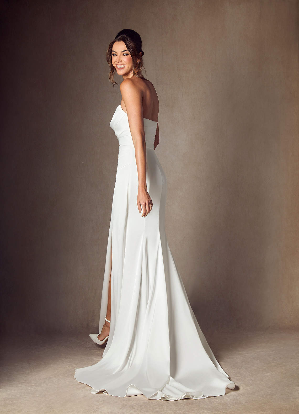 Diamond White Mermaid Strapless Stretch Satin Dress