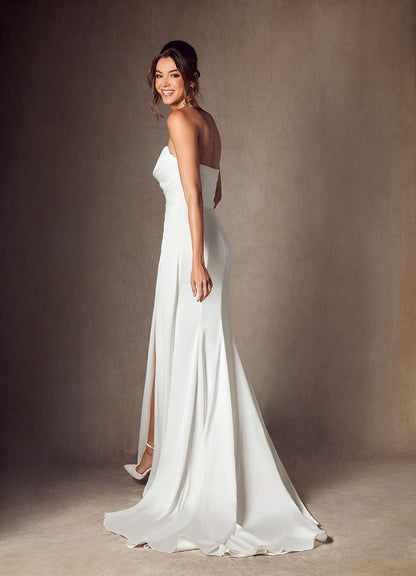 Diamond White Mermaid Strapless Stretch Satin Dress