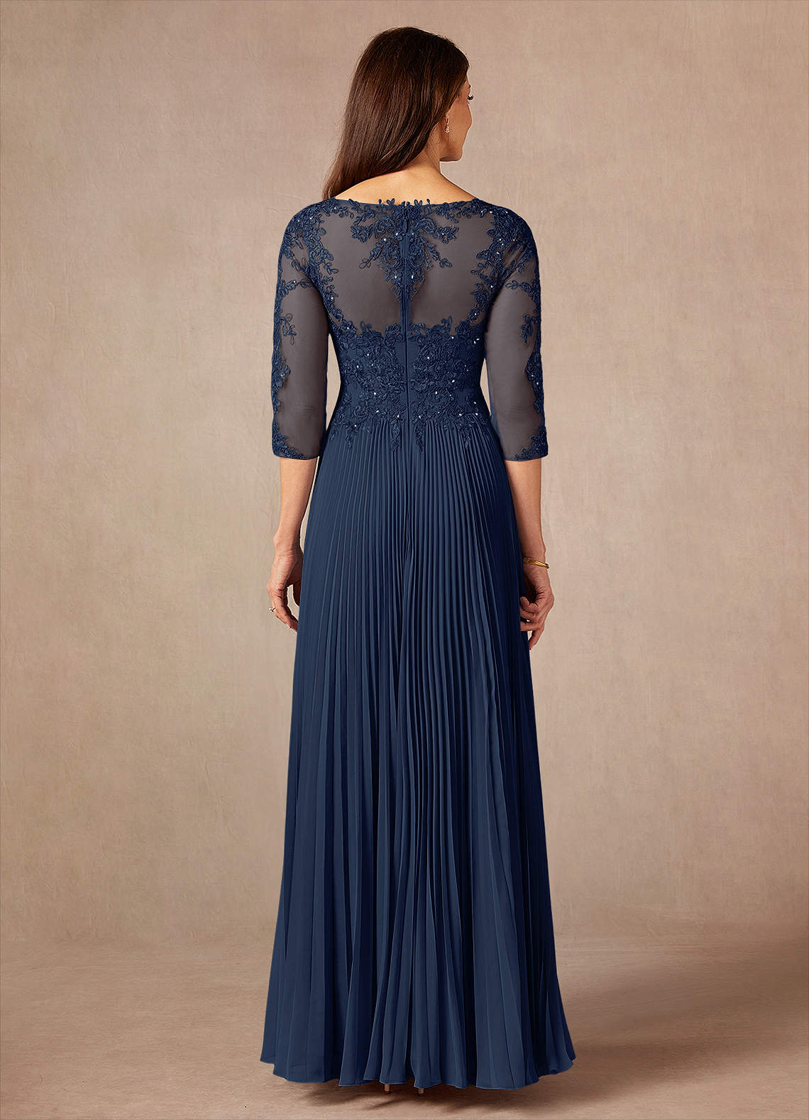 Dark Navy A-Line Sequins Chiffon Dress