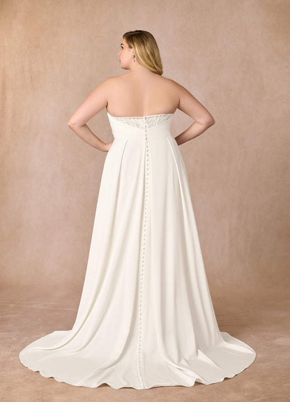 Diamond White A-Line Sequins Crepe Back Satin Dress