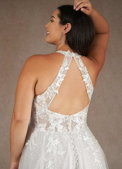 Diamond White A-Line Halter Sequins Tulle Dress