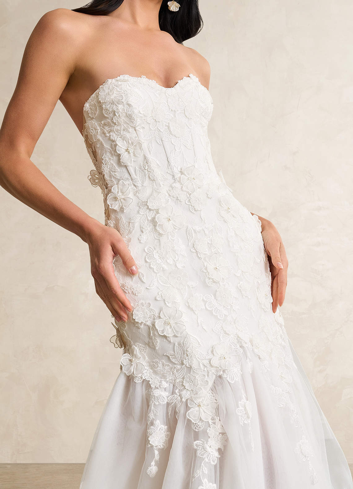 Diamond White Nude Mermaid Lace Tulle Dress