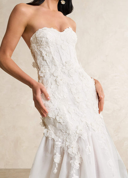 Diamond White Nude Mermaid Lace Tulle Dress