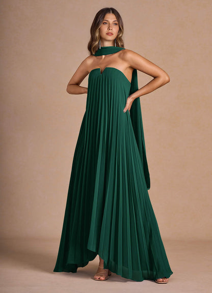 Nahla Emerald Allover Pleated Maxi Dress  Dress