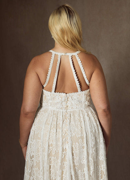 Diamond White Champagne A-Line Lace Dress