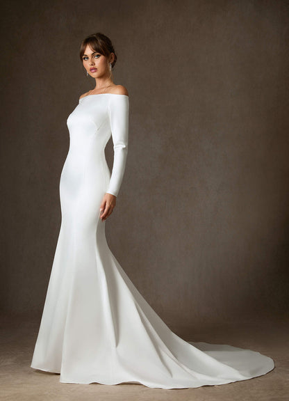 Diamond White Mermaid Off the Shoulder Satin Dress