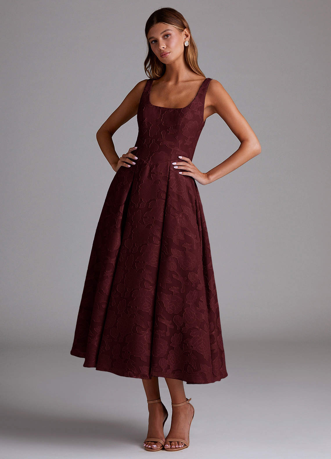 Amalie Wine A-Line Midi Dress