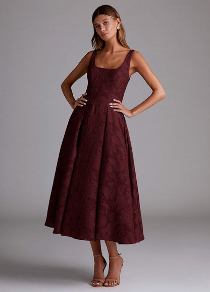Amalie Wine A-Line Midi Dress