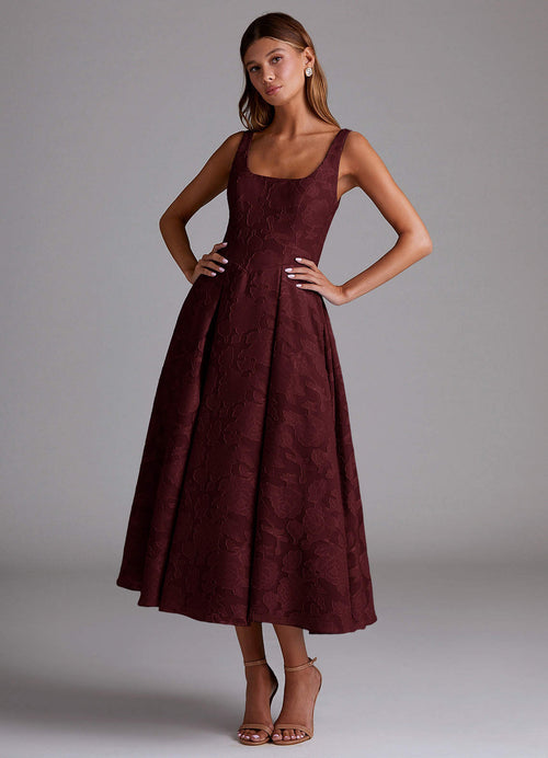 Amalie Wine A-Line Midi Dress