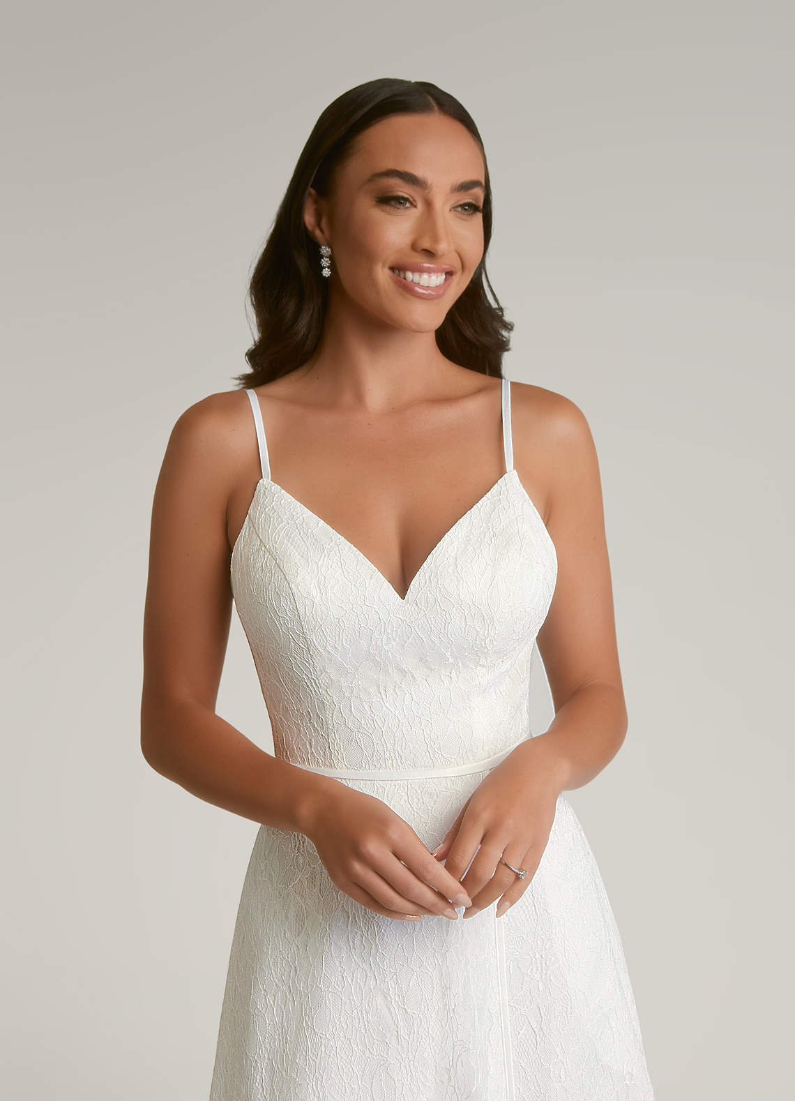 Diamond White A-Line Lace Matte Satin Dress