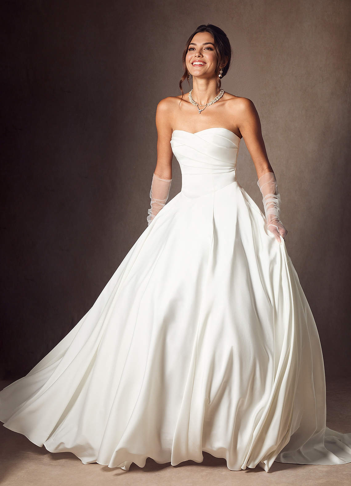 Diamond White A-Line Strapless Stretch Satin Dress