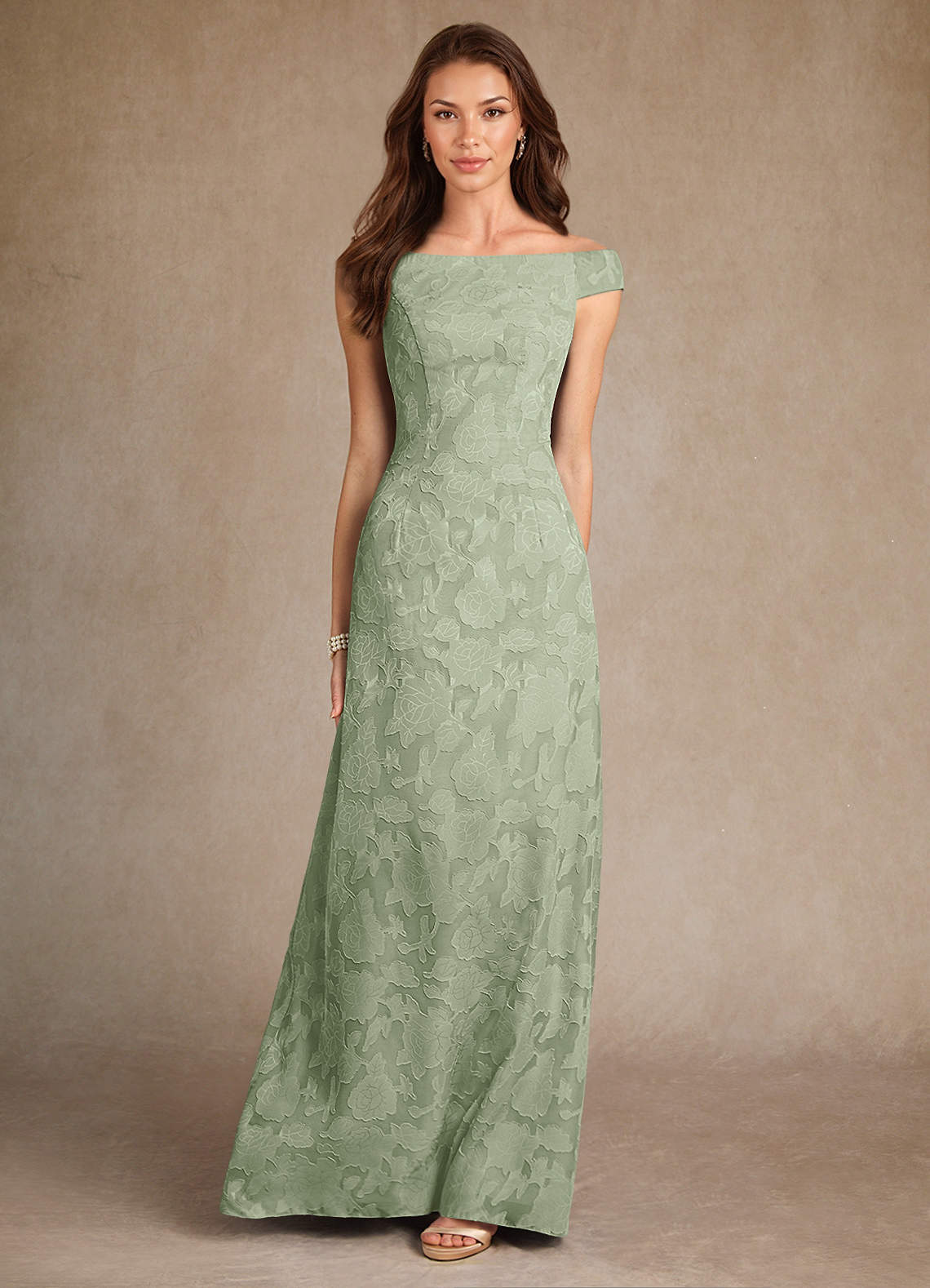 Dusty Sage A-Line Boatneck Floral Burnout Dress