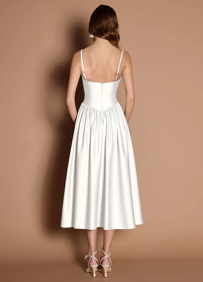Ottilie White Pleated Midi Dress  Dress