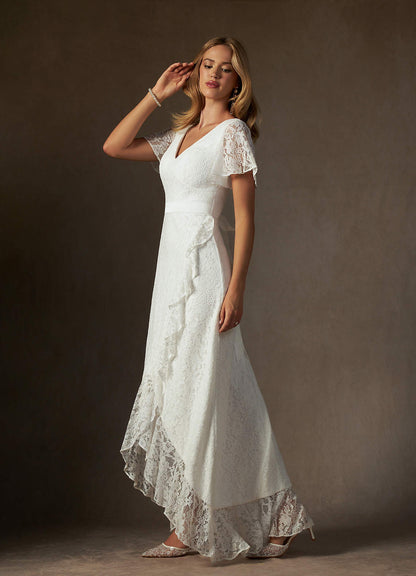 Diamond White A-Line V-Neck Lace Dress