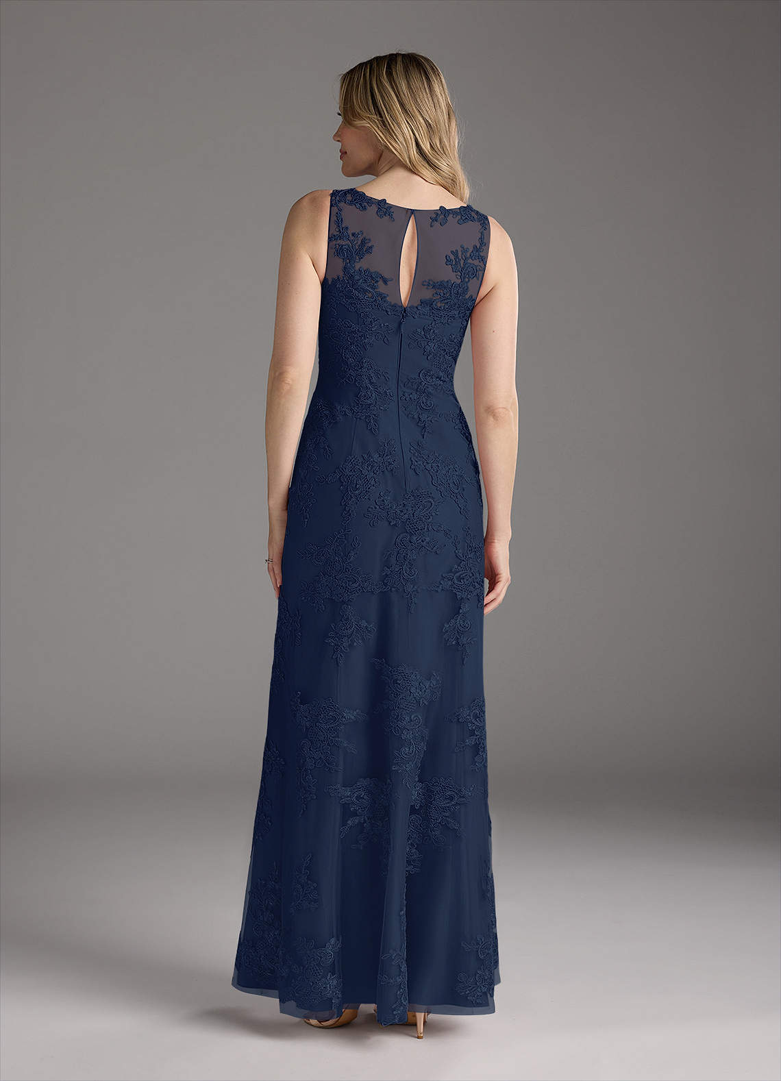 Dark Navy Mermaid Lace Chiffon Dress