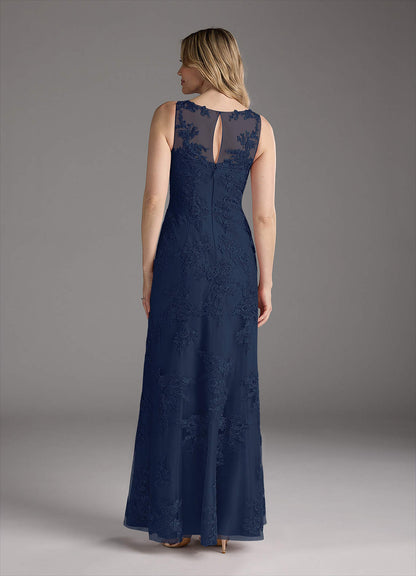 Dark Navy Mermaid Lace Chiffon Dress