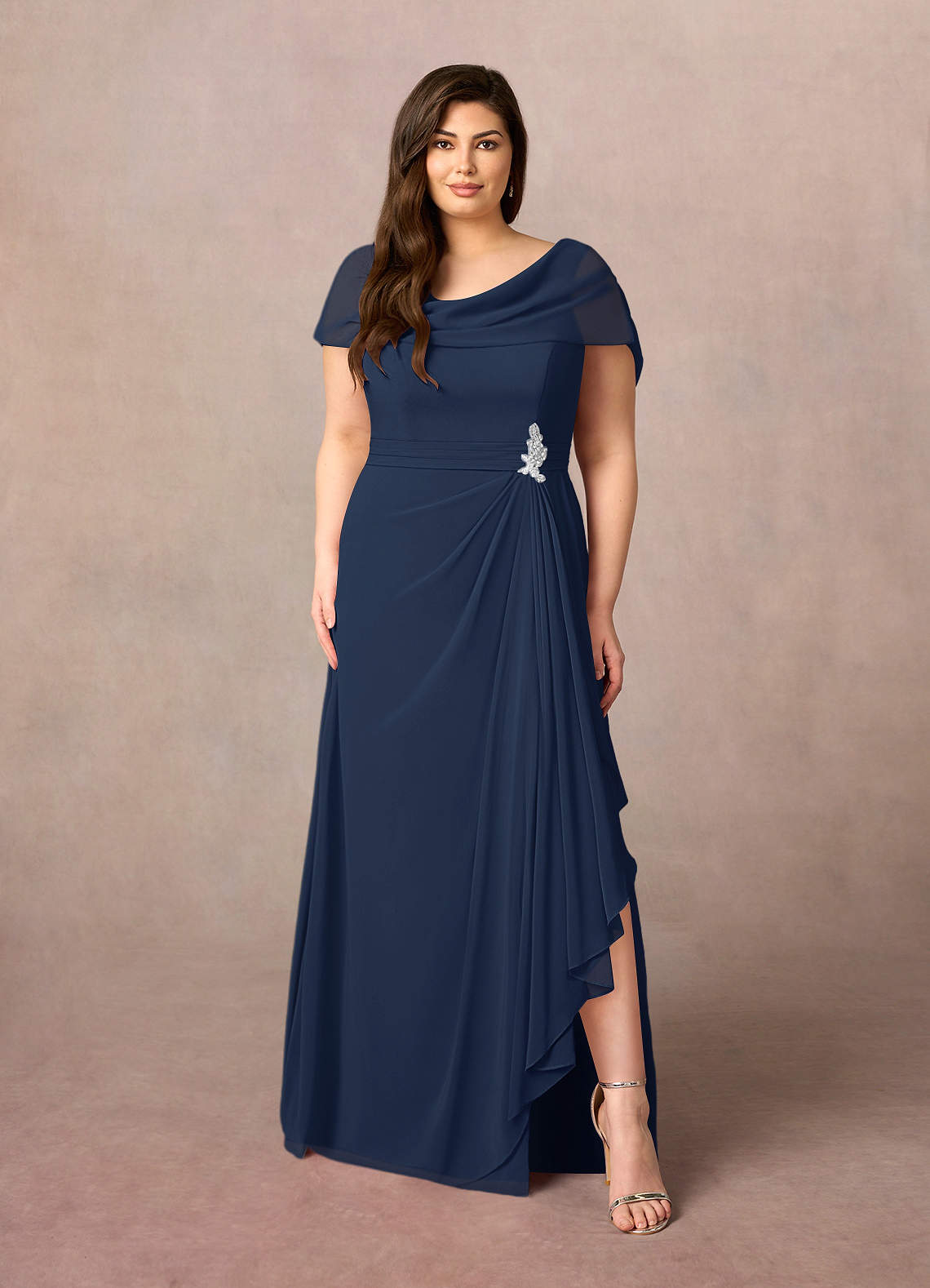 Dark Navy A-Line Side Slit Chiffon Dress