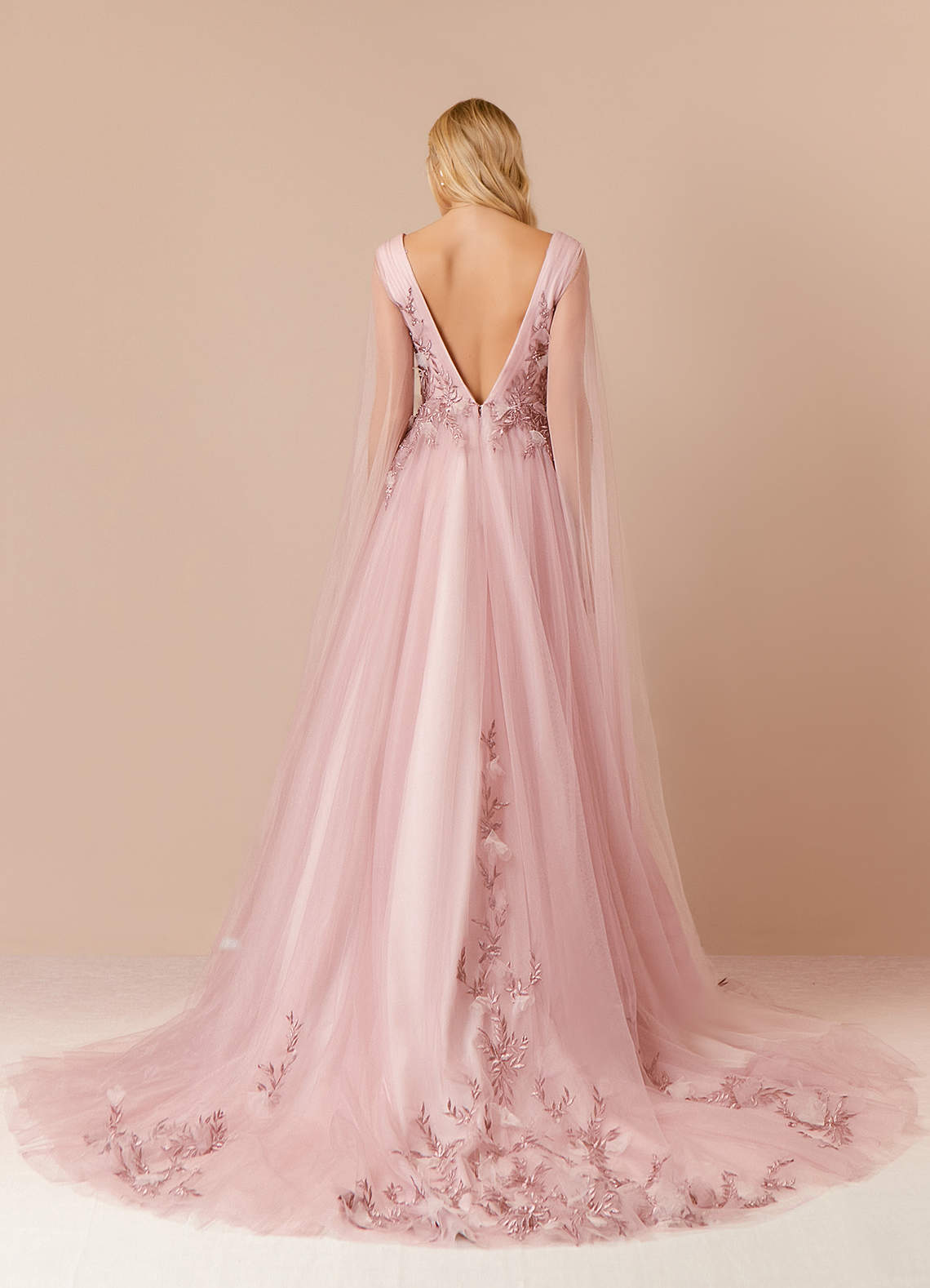Vintage Mauve Blushing Pink A-Line Sequins Tulle Dress