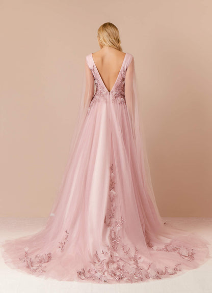 Vintage Mauve Blushing Pink A-Line Sequins Tulle Dress
