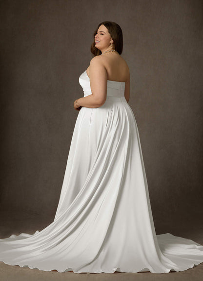 Diamond White A-Line Strapless Stretch Satin Dress