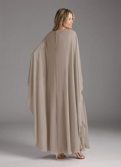 Taupe A-Line Pleated Chiffon Dress