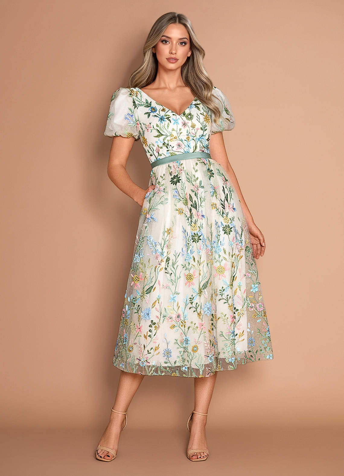 Marisa Champagne Multi Midi Dress