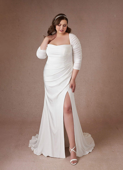 Diamond White Mermaid Strapless Crepe Back Satin Dress