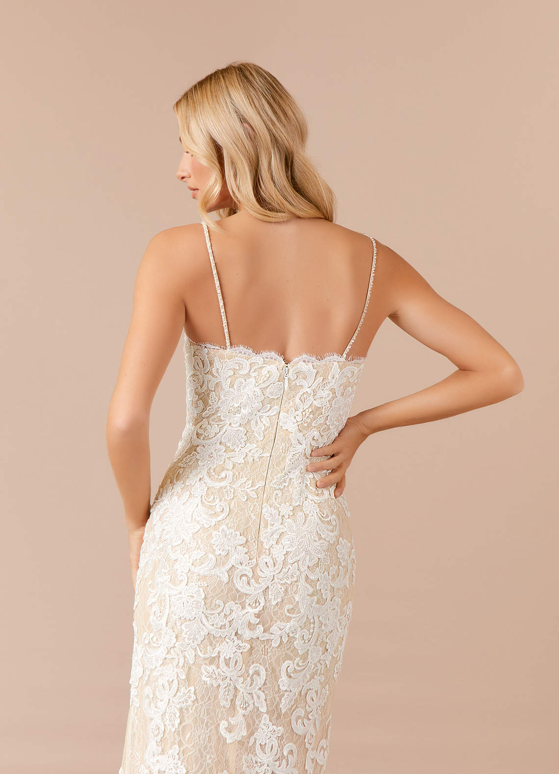 Diamond White Champagne Sheath Sequins Tulle Dress