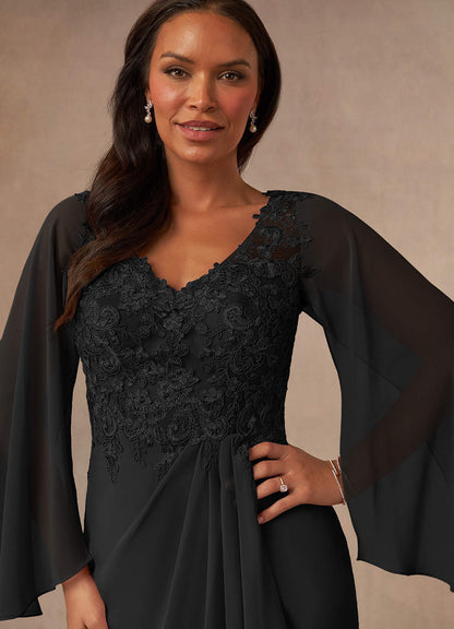Black Mermaid V-Neck Lace Chiffon Dress