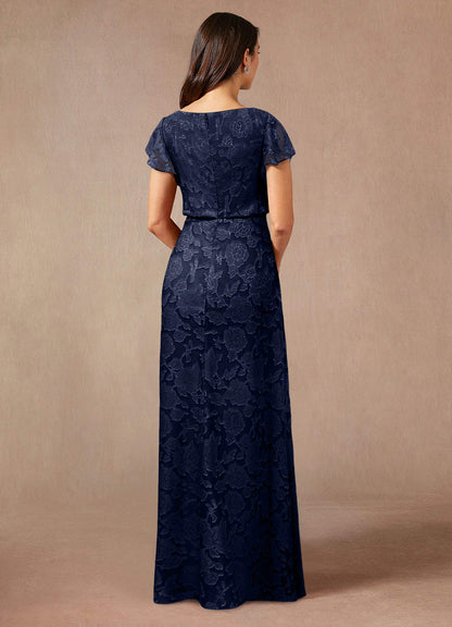 Dark Navy A-Line Boatneck Floral Burnout Dress