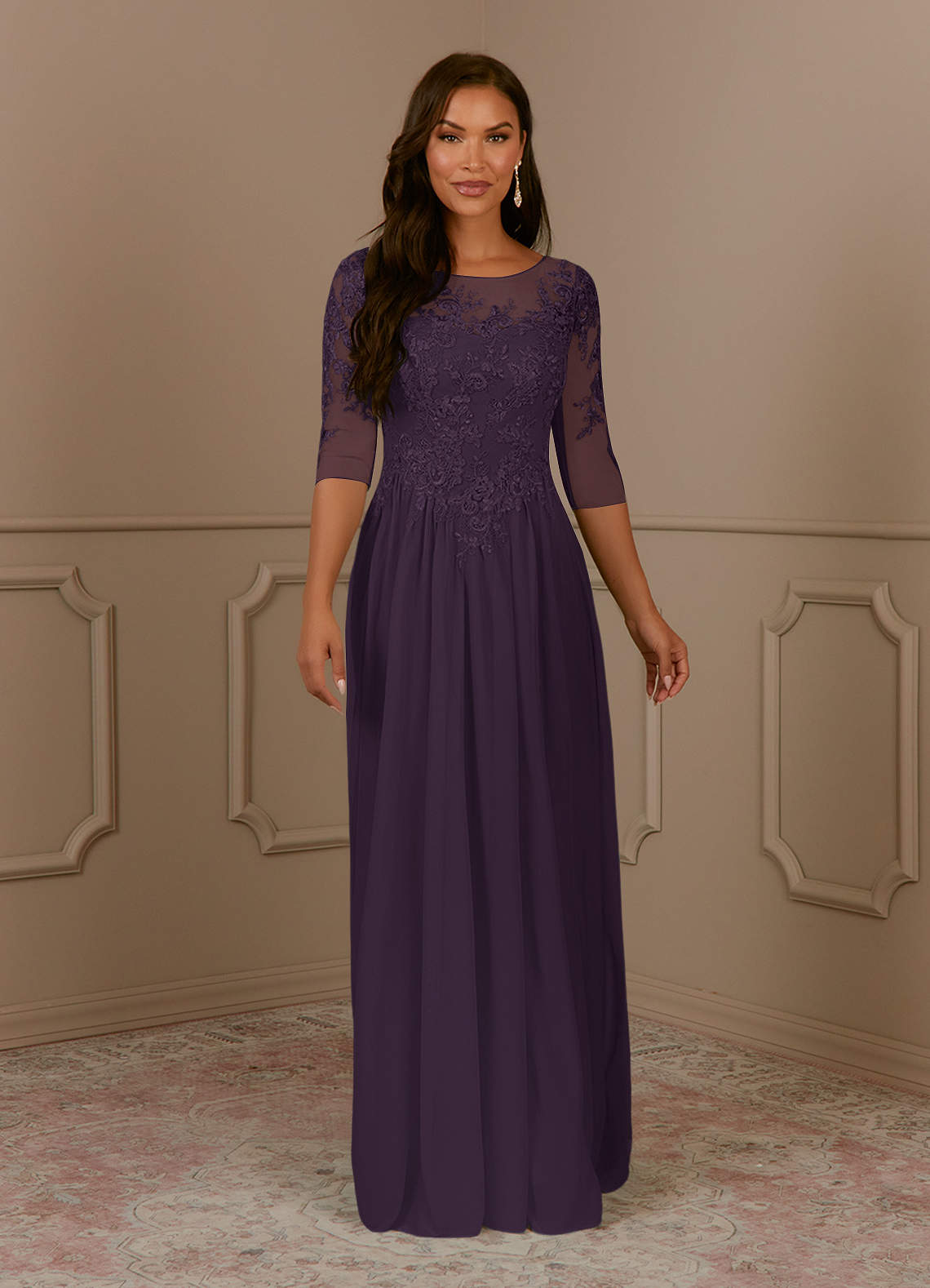 Plum A-Line Scoop lace Mesh Dress