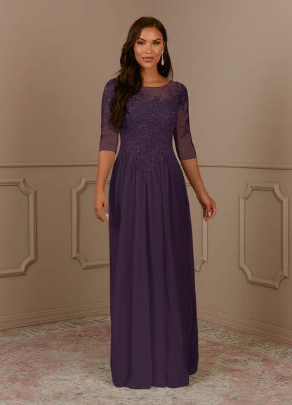 Plum A-Line Scoop lace Mesh Dress