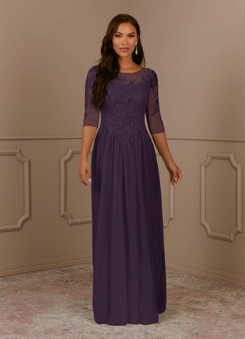Plum A-Line Scoop lace Mesh Dress