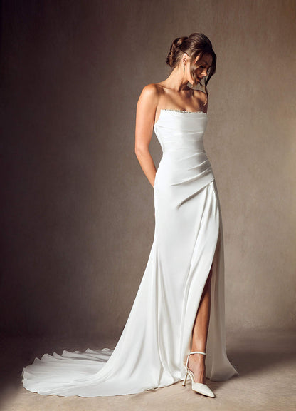 Diamond White Mermaid Strapless Stretch Satin Dress