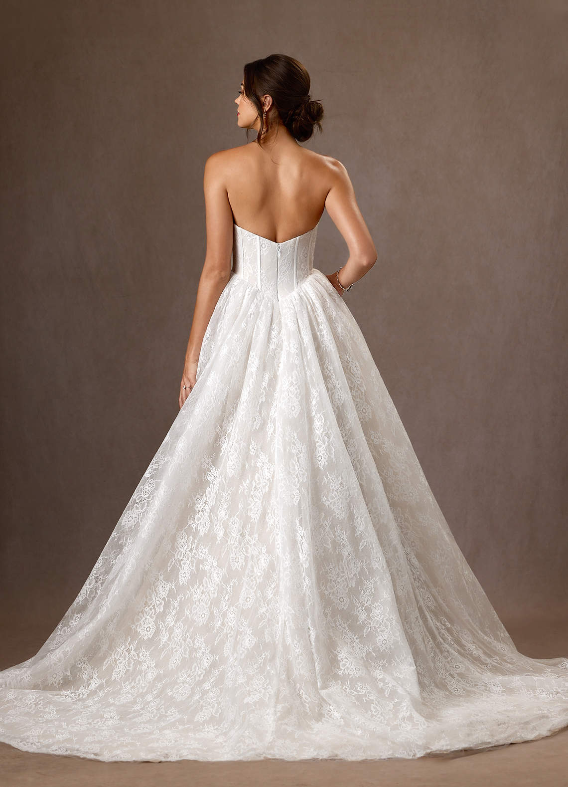 Diamond White Ball-Gown Strapless Lace Dress