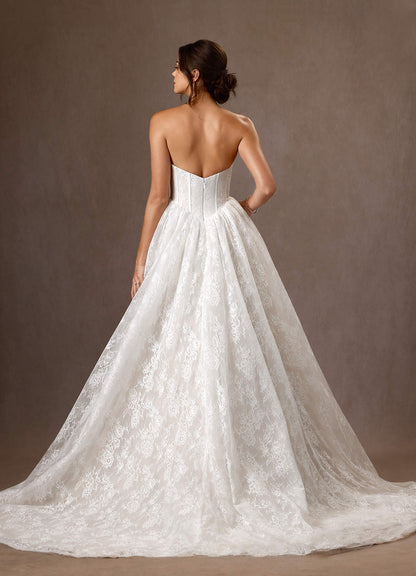 Diamond White Ball-Gown Strapless Lace Dress