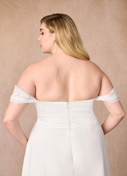 Diamond White A-Line Off the Shoulder Chiffon Dress